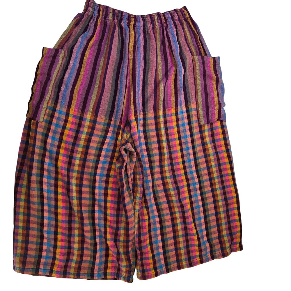 Funky Boho Gingham Wide Leg Capri Lounge Pants Size M